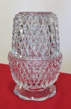 Vintage 1970s INDIANA GLASS Clear Diamond Point Fairy Lamp Angel Light w/Insert picture