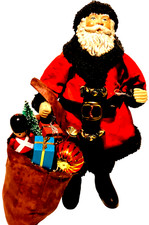 Santa Claus Figurine 10” Red Coat Black Trim Toy Sack Christmas Holiday Decor picture