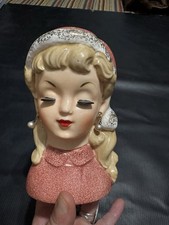 Rare Vintage 50s 60s Christmas Santa Baby Lady Head Vase Nippon Mcm Kitsch picture