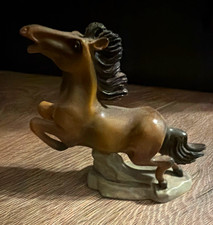 Brown Resin Rearing Horse Figurine on Decorative Base Collectible Sculpture picture