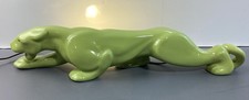 Vintage MCM Avocado Green Jacquelin Ceramics Panther TV Lamp Model 522 Works picture