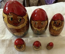 6  Vintage Hand Painted Russian Nesting Dolls Dwarfs /Gnomes picture