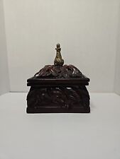 Vintage 2000 Bombay Co Ornate Dark Wood Hand Carved Jewelry Trinket Box With Lid picture