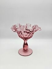 Fenton Colonial Pink Compote Thumbprint Pedestal Candy Dish Crimped Ruffled Edge picture