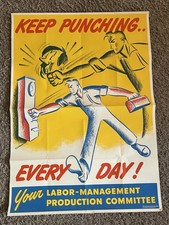 Original Vintage 1943 WWII War Poster Every Day Keep Punching Labor Propaganda picture