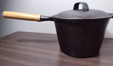 Vintage Cast Iron Stock Pot With Lid Wooden Handle 3 Quart Pot picture