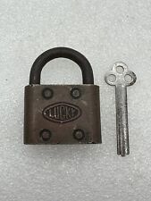 Antique Brass Padlock Stamped Lucky With Key picture