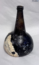 Antique Dutch Black Glass Onion Wine Bottle 1680-1750 Maritime 8.25