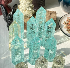 Wholesale 1Lb Natural Blue Crackle Quartz Tower Point Obelisk Crystal Minerals picture