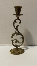 Vintage Antique Israeli Solid Etched Brass Hen Holon Shabbat Candlestick C419 picture
