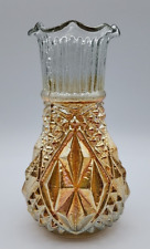 Jain / Advance Glass Works Carnival Glass Marigold Diamante Stars Vase 6 3/4