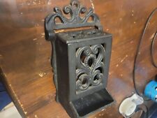 Cast Iron Match Holder Wall Mounted Ornate Filagree Design, Wooden Match Box picture