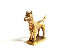 Mini Dog Puppy Figurine Stand Over Base Decor Desk Gold Brass Collect Cute 1 in picture