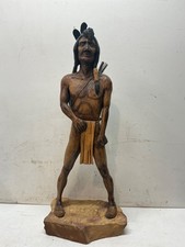 Vintage Les Welliver Carved Wood Native American Warrior Sculpture Montana 26.25 picture
