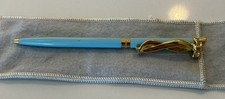 TIFFANY & Co. Aqua Blue Ballpoint Pen, Gold Tone Ribbon/Bow Clip,orig. flannel picture