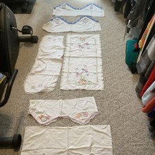 Lot Of 6 Vintage Embroidered Dresser Scarves And Table Runners picture