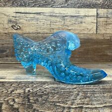 Fenton Art Glass Cat Head Slipper Shoe Light Blue Hobnail Trinket Dish Textured picture