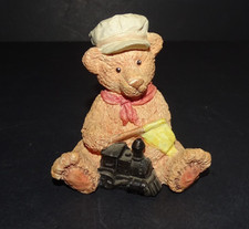 Sitting Bear Figurine locomotive luke By Take Me Home Teddies 3 in. Hand Painted picture