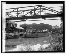 Photo:C&O Canal Bridge with Children and Canal Boat 1925 picture