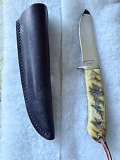 Custom John Sarratt Handmade Hunting Knife 2006 Stag Handle Green River Sheath picture
