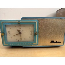 Vintage Bulova Model 100 Clock Radio Turquoise Blue Mid Century Modern MCM AM picture