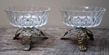 2 Antique Crystal Bowl's Candy Dishes with Brass Feet 4 1/4