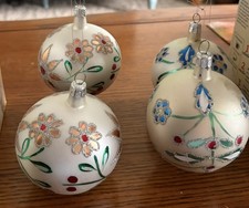 Vtg. Large Glass Christmas Tree Ball Ornaments 4 w/ Glitter 4.5” Made In Poland picture