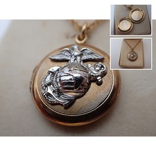 Vintage WWII USMC Eagle Globe Anchor Sweetheart Locket 12K Gold Filled picture