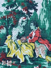 1940’s Romantic Courtship in Park NUBBY Toile Victorian Barkcloth Vintage Fabric picture