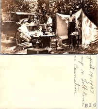 1927 Camping Camp Site Car Tent Couple B+W Photo S0082 picture