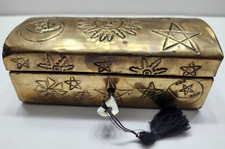 Vintage Etched Brass Celestial Sun Moon & Stars Trinket Box with Key Not Working picture