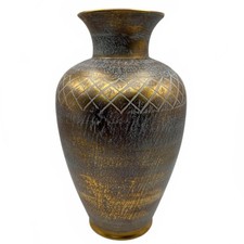 Rare Vintage 12.5” Stangl Pottery Gold & Gray Geometric Floor Vase No. 3993 MCM picture