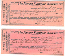 Meyersdale, PA 2 Receipts The Pioneer Furniture Works R Reich & Son 1919 picture