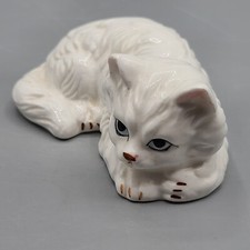 Lefton Figurine White Cat Bone China Taiwan 4 Inch Long picture