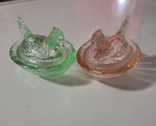 Vintage Hen On Nest Salt~ Green & Pink picture