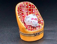 Authentic Rochard Limoges France Peint Main Cat Basket Trinket Box Yarn picture