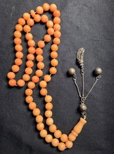 Antique Angel Skin Pink Coral Prayer Beads w/Tassel   Authentic - Handmade Egypt picture