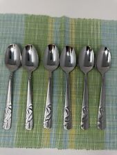Cambridge Silversmiths 8 Inch Dinner Spoons Stainless Steel Zinnia Sand ~ 6 PC picture