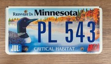 2006 Minnesota Critical Habitat LOON License Plate Tag  #PL 543  Wildlife picture