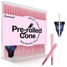 Pink Pre Rolled Cones King Size 108mm Rolling Paper 100 Pack with Loader Sticks picture