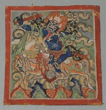 Tibet 1700s Antique Buddhist Gold Painting Tsaklis Thangka Angry Palden Lhamo picture