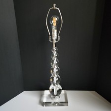 Vintage MCM Six Tapered Stacked Heavy Crystal Glass Ball & Chrome Table Lamp picture