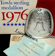 1976 Vintage Towle Silversmith Sterling Silver Liberty Bell Ornament Medallion picture