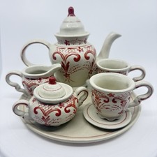 Vintage Red/ White Mini Tea Set English Handmade Hand Painted Cottagecore EUC picture