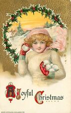 Embossed Christmas Postcard Schmucker Winsch Woman With Snowballs picture