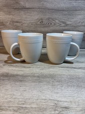 Threshold White Beaded Coffee Mug 14oz Porcelain Set of 4 Retro Cups Round Bead picture