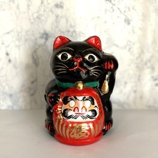 Daruma Darma Maneki Neko Takasaki Hariko Tumbling Doll Lucky cat Black Japan picture