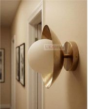 1950 Mid Century Brass Wall Lamp, Modern Globe Vanity Light , Raw Brass Finish picture