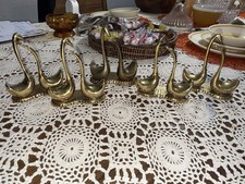 Seiden Solid Brass Swan Figurines Vintage Set Of 5 - Love Swans picture