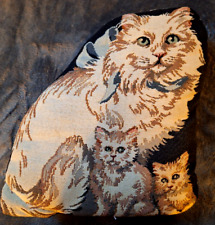 VINTAGE TAPESTRY WHITE/BLACK PERSIAN CAT WITH KITTENS picture
